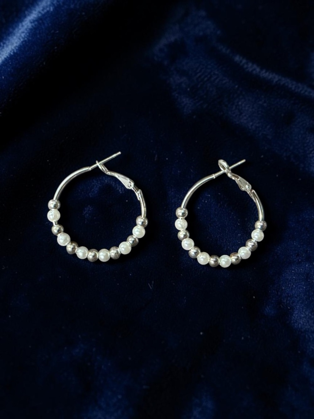 Silver Hoop Earrings with Beaded accents